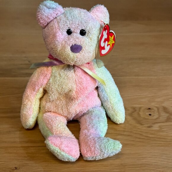 Ty Original Beanie Baby, Groovy the Bear, Tie-Dye Rainbow, DOB January 10, 1999 - Picture 8 of 15